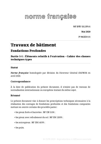 NF DTU 13.2 (P11-212) : Travaux de fondations profondes pour le bâtiment