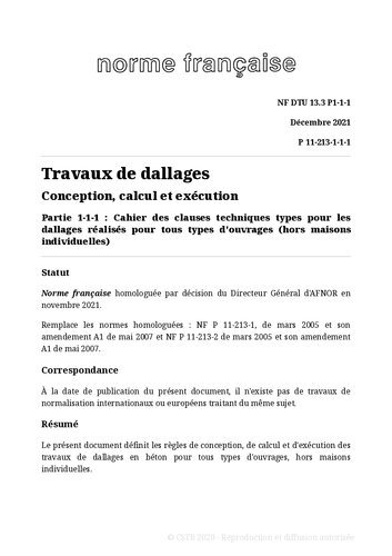 NF DTU 13.3 (P11-213) : Travaux de dallages - Conception, calcul et exécution
