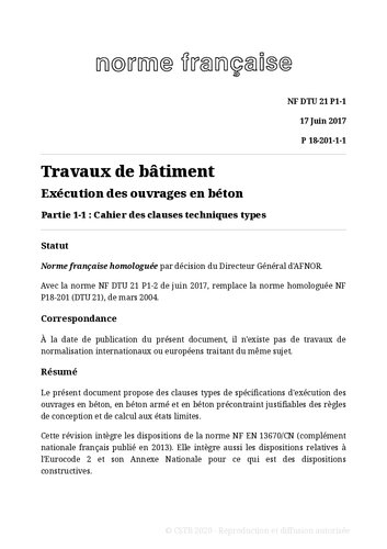 NF DTU 21 (P18-201) : Exécution des ouvrages en béton
