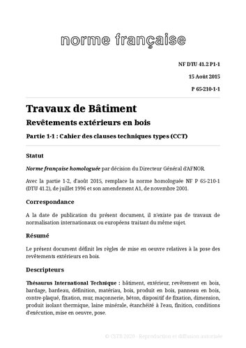 NF DTU 41.2 (P65-210) : Revêtements extérieurs en bois
