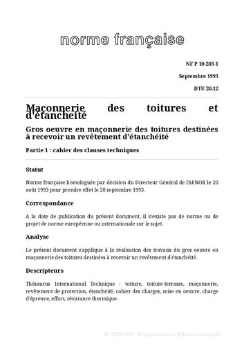 NF DTU 20.12 (P10-203) : Gros oeuvre en maçonnerie des toitures destinées à recevoir un revêtement d'étanchéité