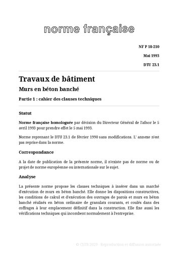 NF DTU 23.1 (P18-210) : Murs en béton banché