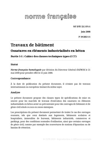 NF DTU 23.3 (P19-202) : Ossatures en éléments industrialisés en béton