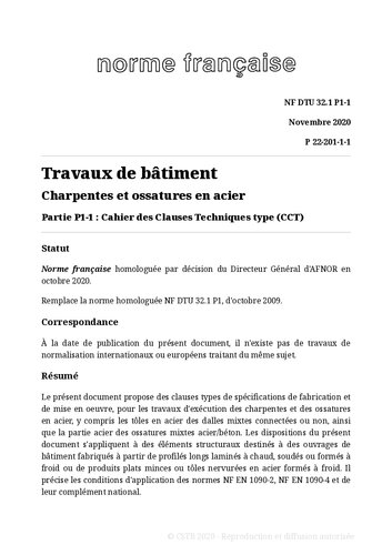NF DTU 32.1 (P22-201) : Charpentes et ossatures en acier