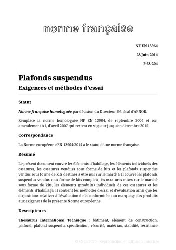 NF P68 - Plafonds suspendus