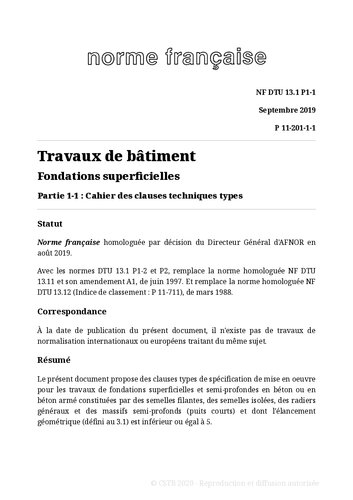 NF DTU 13.1 (P11-201) : Fondations superficielles