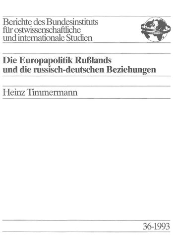 Die Europapolitik Rußlands und die russisch-deutschen Beziehungen