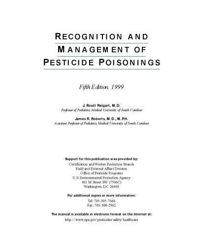 Recognition and management of pesticide poisonings