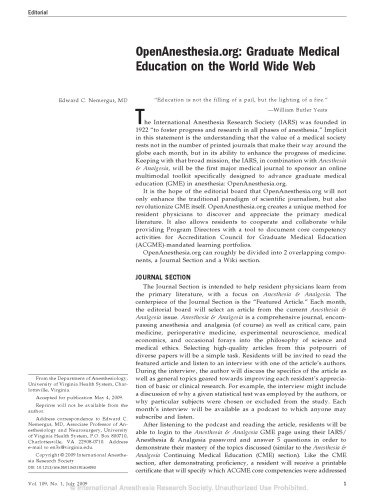 Anesthesia & Analgesia Vol 109 Issue 01   2009