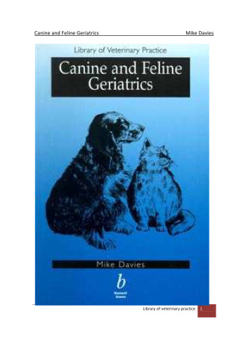 Canine and Feline Geriatrics (Library Vet Practice)