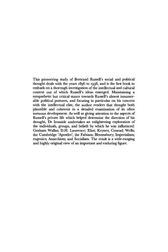 The Social and Political Thought of Bertrand Russell: The Development of an Aristocratic Liberalism (Ideas in Context)