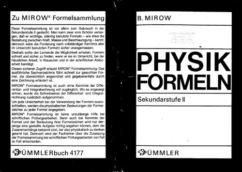 Physik-Formeln. Sekundarstufe 2: Formelsammlung 10. Auflage