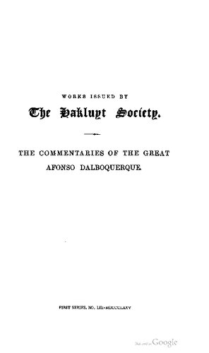 The Commentaries of the Great Afonso Dalbuquerque, Second Viceroy of India