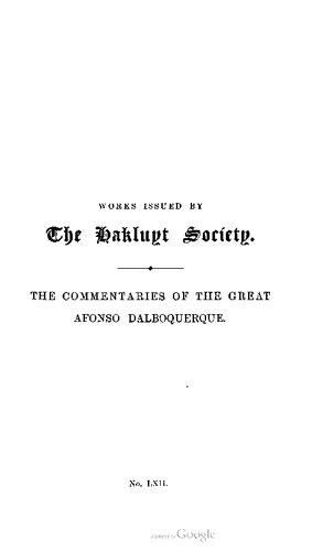 The Commentaries of the Great Afonso Dalbuquerque, Second Viceroy of India