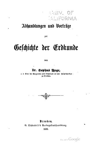 Abhandlungen und Vorträge zur Geschichte der Erdkunde