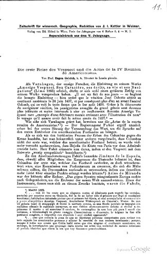 Die erste Reise des Vespucci und die Actas de la IV Reunion de Americanistas
