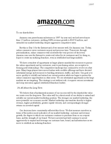 Amazon Shareholder Letters (1997-2020)