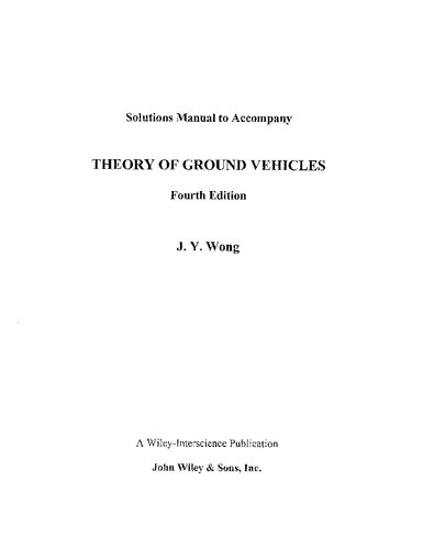 Theory of Ground Vehicles: Solutions Manual