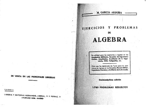 Ejercicios y problemas de álgebra - Ardura