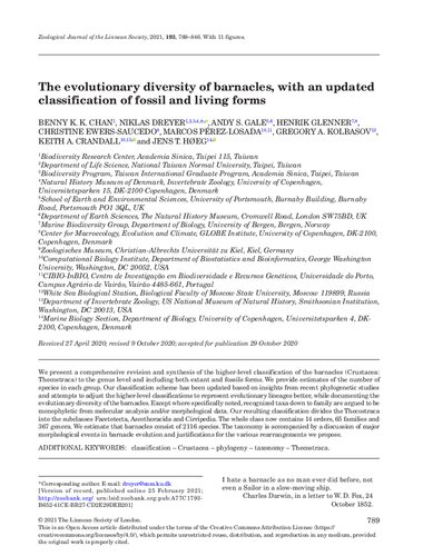 The evolutionary diversity of barnacles, with an updated classification of fossil and living forms