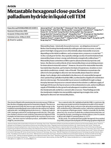 Metastable hexagonal close-packed palladium hydride in liquid cell TEM