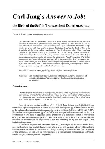 Carl Jung's Answer to Job: the Birth of the Self in Transcendent Experiences