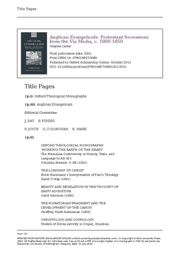 Anglican Evangelicals: Protestant Secessions from the Via Media, c. 1800-1850