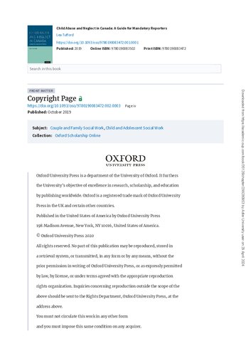 Child Abuse and Neglect in Canada: A Guide for Mandatory Reporters