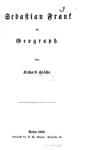 Sebastian Frank [Franck] als Geograph