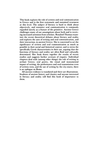 Literacy and Orality in Ancient Greece