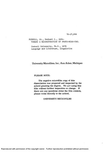 [Dissertation] Toward a Reconstruction of Proto-Miao-Yao