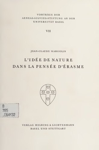 L'idee de nature dans la pensee d'Erasme