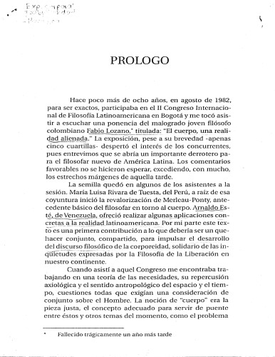 Experiencia corporal y subjetividad. Prologo