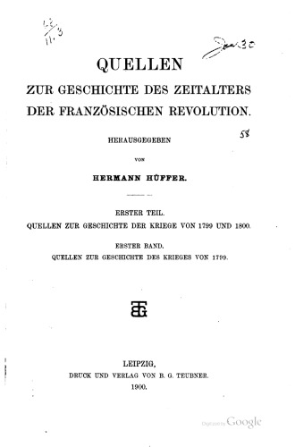 Quellen zur Geschichte der Kriege von 1799 und 1800
