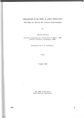 Contributions to the theory of linear inequalities