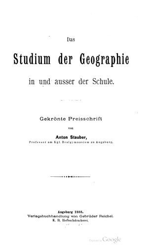 Das Studium der Geographie in und ausser der Schule