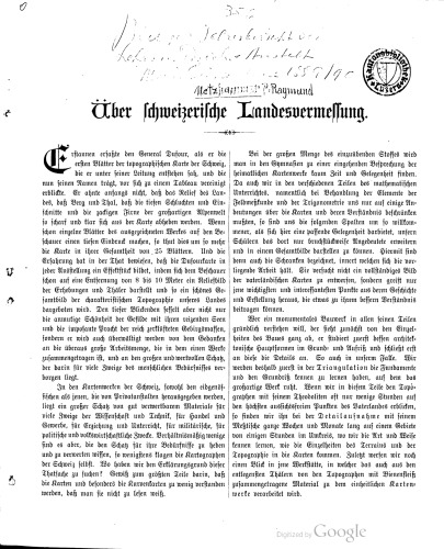 Über schweizerische Landesvermessung