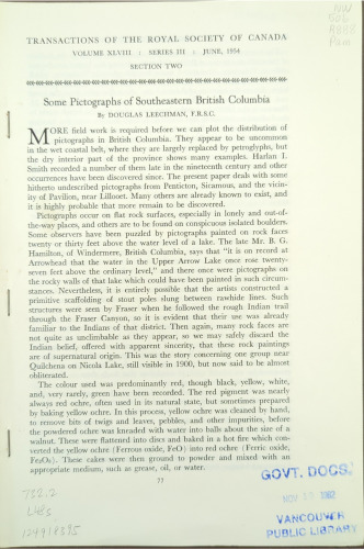 Some Pictographs of Southeastern British Columbia