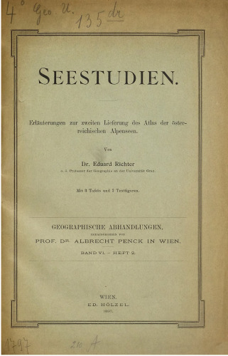 Seestudien : Erläuterungen zur zweiten Lieferung des Atlas der österreichischen Alpenseen