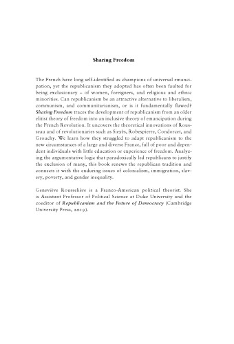 Sharing Freedom: Republicanism and Exclusion in Revolutionary France Search within full text