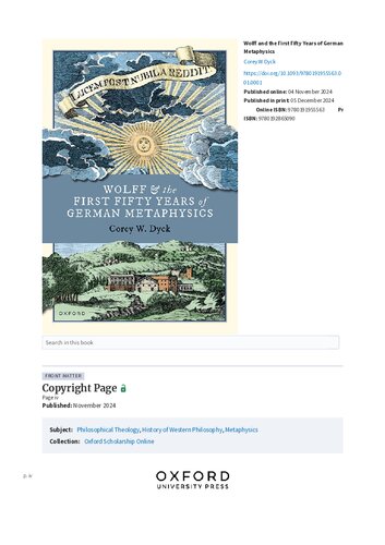 Wolff and the First Fifty Years of German Metaphysics