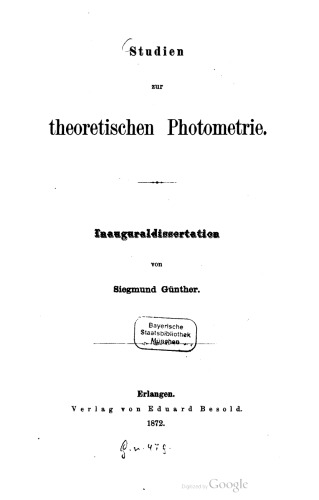Studien zur theoretischen Photometrie