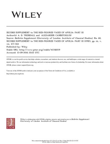 Second Supplement to The Red-figured Vases of Apulia: Part III