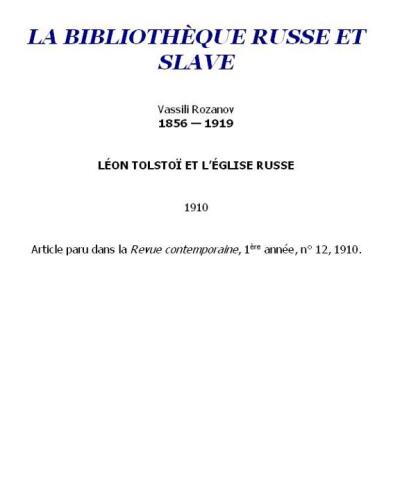 Léon Tolstoï et l'Église russe