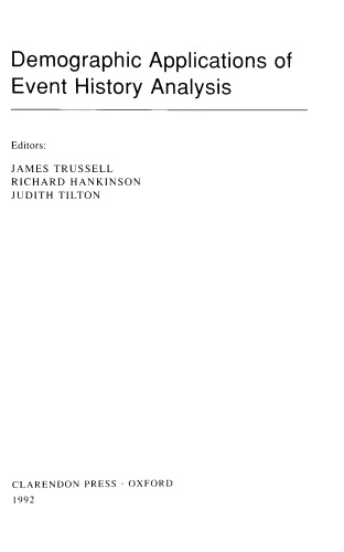 Demographic Applications of Event History Analysis (International Studies in Demography)
