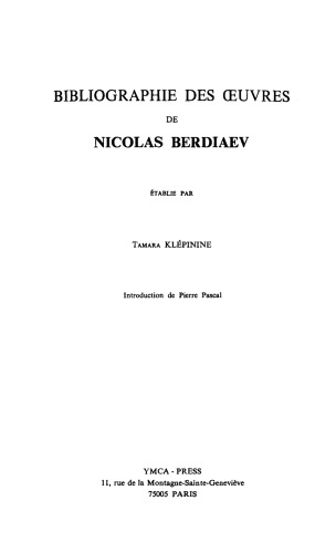 Bibliographie des oeuvres de Nicolas Berdiaev