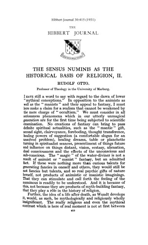 Sensus Numinis as Historical Basis of Religion