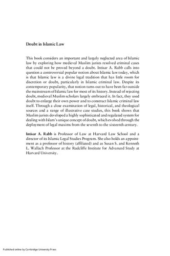 Doubt in Islamic Law: A History of Legal Maxims, Interpretation, and Islamic Criminal Law