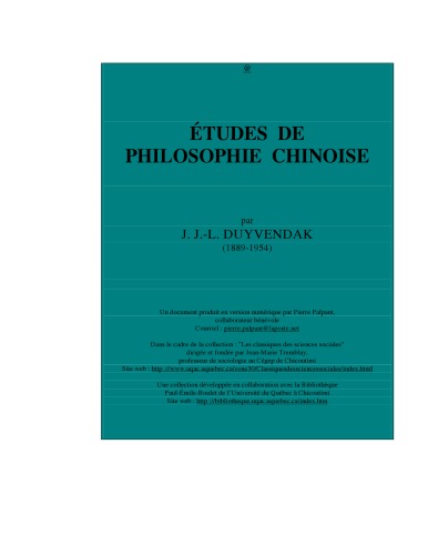 ETUDES DE PHILOSOPHIE CHINOISE