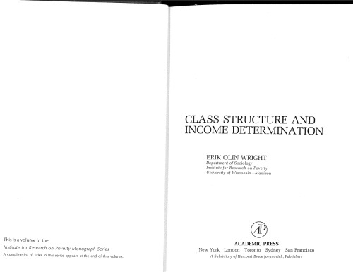 Class Structure and Income Determination (Institute for Research on Poverty monograph series)